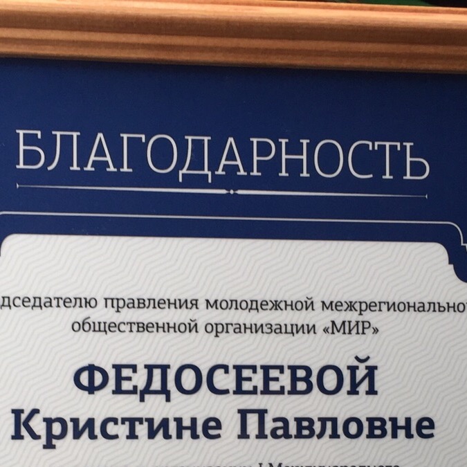 Благодарность от Общественной палаты РФ